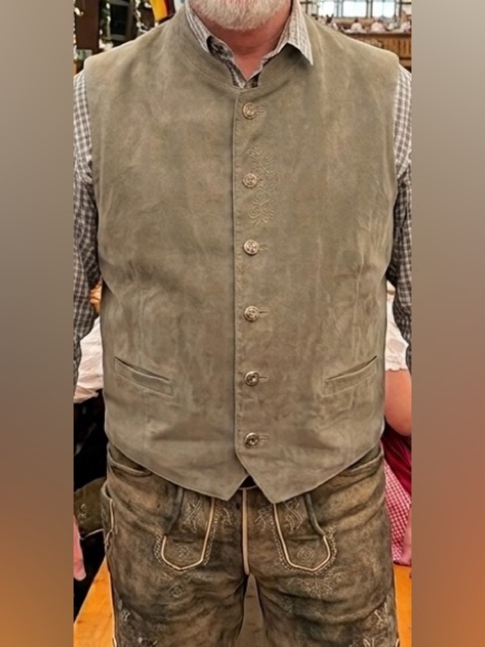 Vintage C&A Landhaus  Men’sFaux Suede Taupe 3XL Trachten Vest Oktoberfest